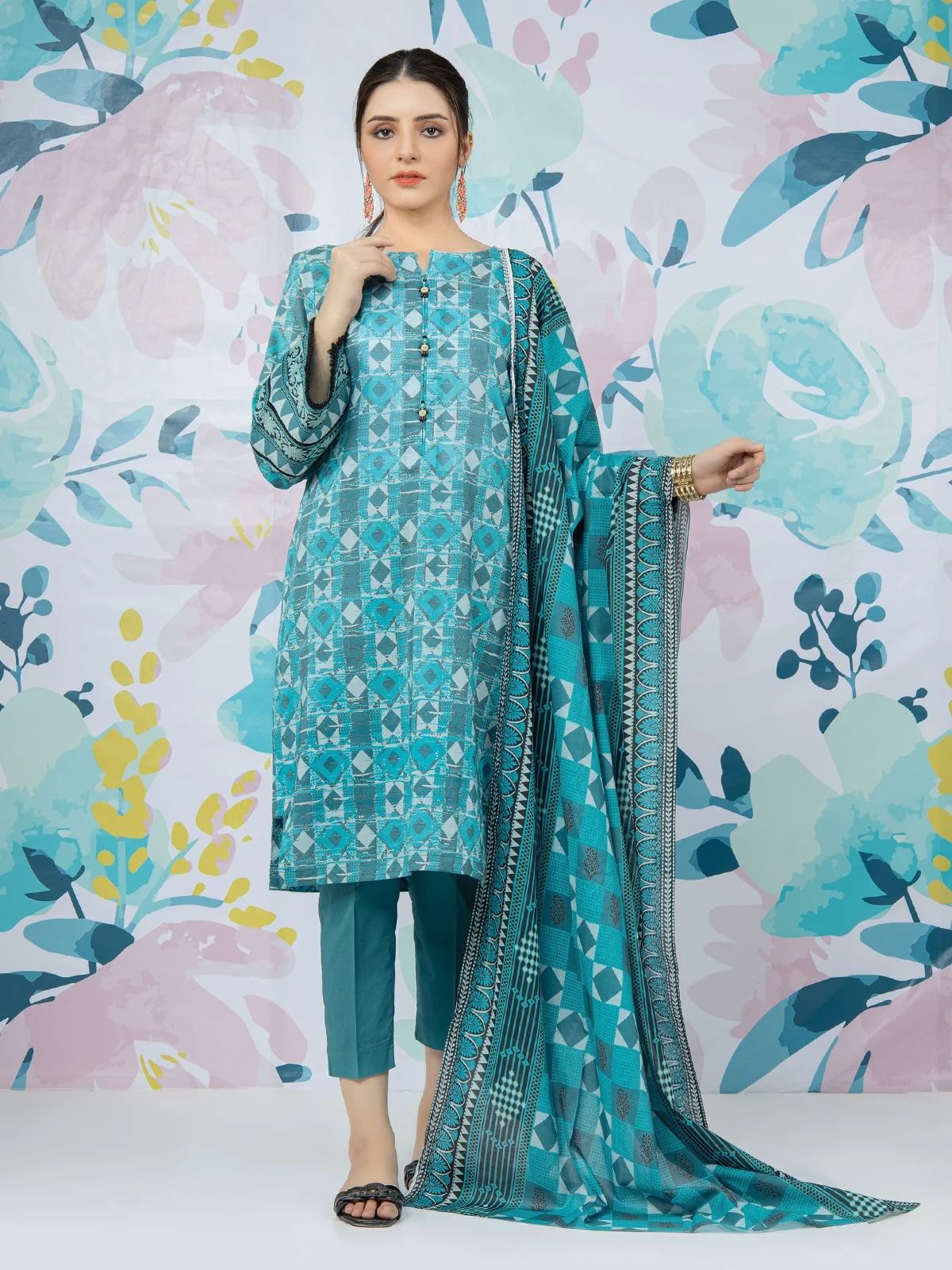 EWU22A1-23413 Unstitched Turquoise Printed Lawn 3 Piece